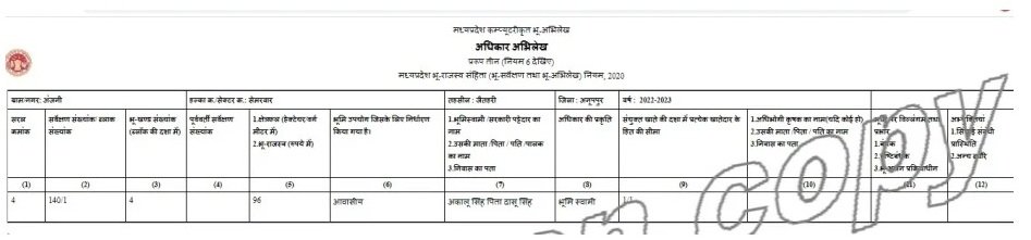 आबादी अधिकार अभिलेख की प्रतिलिपि